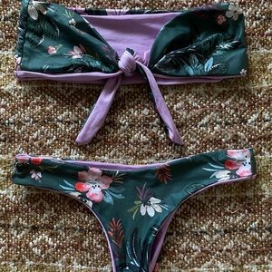 Blue and purple floral tie top bikini